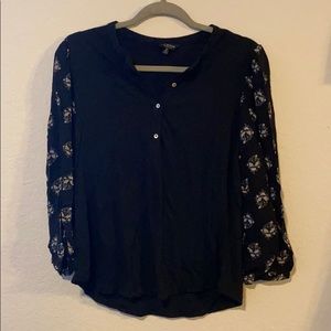 Black Lucky Brand Shirt- Floral Sleeves- Medium